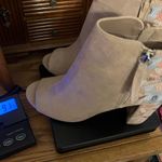 SO  Embroidered Ankle Boots Booties Open Toe Chunky Heel Faux Suede Size 9.5 Photo 14