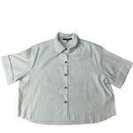 Shore Women's Short Sleeve Collared Button Down Linen Shirt Green Size S NWT Green Photo 2