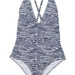 H&M  One Piece Swimsuit Dark Blue Zebra Print Cross Back Size 8 Photo 0