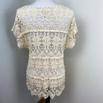 Solitaire  Cream Open Crochet Short Sleeve Top Womens Large Lace Beige Photo 4