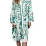 ZARA  Womens Lg White Green Embroidered Tunic Collared Shirt Dress Boho Cover Up Photo 4