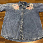 Cowgirl Western Acid Wash Vintage Shirt Embroidered Embellished Studs Floral L Blue Size L Photo 2