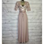 ZARA Knit & Lace Wrap Long Dress Women's Size Small Blush Pink Ribbed V-Neck Photo 1