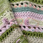 Vintage Storybook Knits Cardigan Beaded Button Stripes Crochet Women's Size 1X Green Photo 3