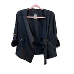Poetry  Lightweight Draped‎ Blazer Size Small 80's Moto Black Asymmetrical Open Photo 9