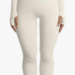 Cream Ribbed Long Sleeve Jumpsuit Size XL Photo 0