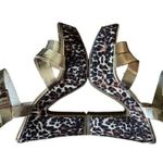 Bamboo Platform Sandals Leopard Print Chunky Heel Gold Straps Party Shoes Photo 4