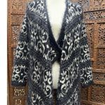 Design History  L Cardigan Sweater Black Open Front Knit Soft Duster Geometric Photo 1