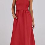 NEW Midi Knit High Neck Tank Top Racerback Pockets Dress XL Red Photo 5