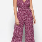 Kaileigh NWT StitchFix Rica Knit Crop Jumpsuit Women Large Maroon Red Floral Photo 0