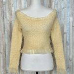 ZARA NWT light yellow off shoulder long sleeve textured mesh ruffle trim top Photo 8