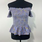 American Eagle Smocked Off-Shoulder Cropped Top Women’s Sz S Floral Periwinkle Photo 1
