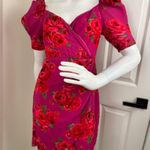 LPA Araceli Floral Puff Sleeve Wrap Mini Dress In Pink Size SMALL. B40 Photo 1