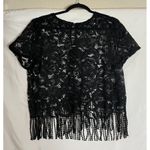 Forever 21  0X‎ US 14/16 Black Sheer Lace Fringe Top Blouse Whimsigoth Festival Photo 1