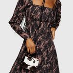 Topshop Spot Print Crinkle Long Sleeve Square Neck Mini Dress Pink Black Size 2 Photo 2