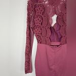 Haute Monde Chic  Burgundy Crochet Lace Bodycon Dress Long Sleeve Size Small 33” Photo 12