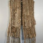 Belle Fare The Lenzen Rex Rabbit Fur Vest 0/S Wool Knit Fringe & Pockets Beige Tan Size undefined Photo 0