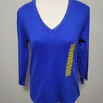 Rafaella  blue embellished ¾ sleeve top size medium Photo 1