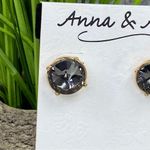 Anna & Ava  Dark Gray Rhinestone Stud Earrings Fashion Gold Tone Photo 4
