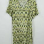 Fossil  dress women's M green geometric print V neck short sleeve midi shift Photo 6
