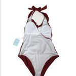 Cupshe  Maroon One Piece Swimsuit High Thigh Cut Ruffle Front Medium Photo 5