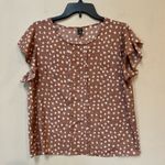 Women’s Mauve Pink Ditsy Floral Flounce Sleeve Ruffle Blouse Large Photo 1