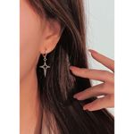 Boutique 14k White Gold 925‎ Star Dangle Huggie Hoop Earrings Celestial Statement, 32mm Photo 9