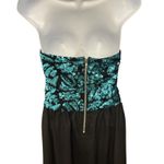 Love Reign  Black Strapless Jumpsuit Teal Sequin Bodice Wide Leg M Whimsigoth Photo 3
