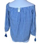 Old Navy Chambray Off Shoulder Tassle Striped Shirt New S Photo 1