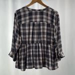 Torrid  Plaid Button-Front Crop‎ Babydoll Blouse in Grey Pink Size 2X Photo 5
