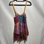 VTG Silk Smocked Sleeveless Tunic Top Handkerchief Hem Fairy Colorful Boho S Y2K Photo 1