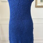 Anthropologie By Mock-Neck Textured Dress Smocked Ruched Ruffle Cobalt Blue Mini Photo 6