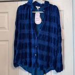 Umgee NWT Velvet Blue Long Sleeve Button Down Top Photo 2