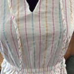 J.Crew  White Multi Metallic Shimmer Stripe Ruffle Trim Midi Maxi Dress Photo 2