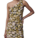 ZARA  Floral One Shoulder Ruched Mini‎ Dress Black Yellow Women Size Medium NWT Photo 0