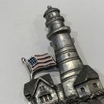 Signed SPOON Costume Brooch Pin Pewter American Flag Lighthouse Silver Photo 2