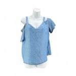 Bebe  Chambray V-neck Cold Shoulder Top Photo 1