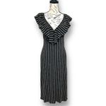 ZARA New  Size L Black Striped Ruffle V-Neck Midi Dress Sleeveless Open Back Boho Photo 1