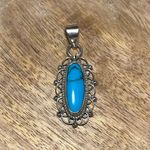 Sterling Silver Blue Turquoise Filigree Mexico 925  Pendant Photo 1