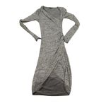 Wilfred Aritzia Klum Faux Wrap Grey Hi Low Ruched Bodycon Dress XS Gray Photo 2