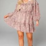 Buddy Love dress long sleeve moody florals tie front bow babydoll tiered maroon Photo 7