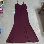 Dress the Population Gracelyn Blouson Jersey Maxi Gown Thigh High Slit Burgundy Photo 9
