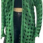 MM Knitted Twist Crochet Hollow Out Sweater Cardigan Long Sleeve Long OS Green Size undefined Photo 0