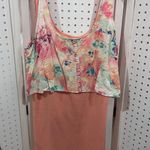 Roxy Pink Floral Tank Dress Layered Ruffle Hem Size L Photo 0