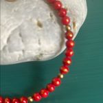 ALEX AND ANI Antique Americana Grateful Beaded Bangle, Red and Gold Tone Beads Photo 4