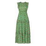 Banjanan Iris Floral Maxi Ruffle Tier Sleeveless Sheath Cotton Green Dress XS Photo 15