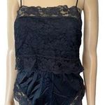 First Love  Vintage 70s Black Goth Romantic Floral Lace Lingerie Romper Teddie Photo 0