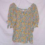 LC Lauren Conrad Lauren Conrad LC Floral Print Puff Sleeve Square Neck Button Front Blouse Top SM Photo 0