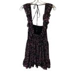 ZARA  Square Neck Floral Mini Dress Sz S Black Purple Milk Maid Coquette Ruffle Photo 4