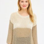 Blue Saks Fifth Avenue Sweater Women's Size Small Colorblock Linen Open Knit Tan Photo 0